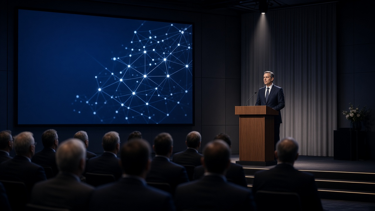 A finance conference stage as Treasury Secretary Scott Bessent says agencies will write crypto rules without Congress