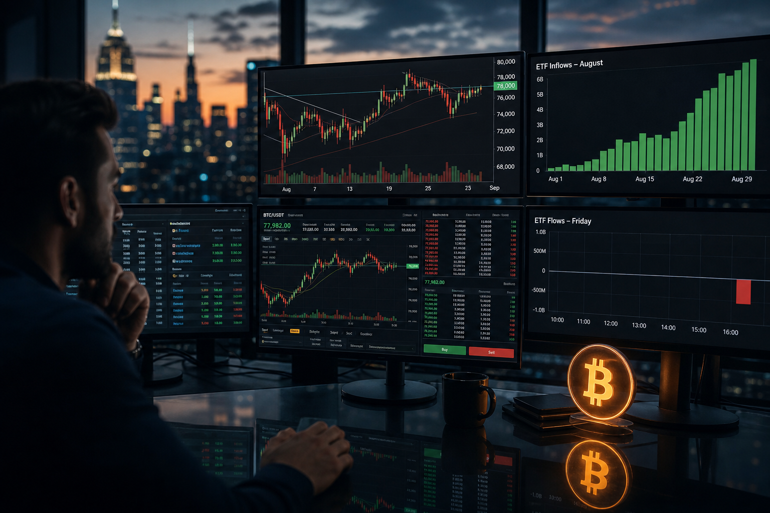 Bitcoin trading near $78,000 as U.S. spot Bitcoin ETFs close August 2026 with more than $3 billion of inflows