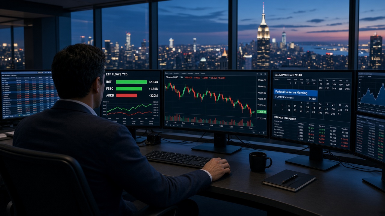 Bitcoin trading desk as U.S. spot Bitcoin ETFs take $160 million ahead of the September 2026 Fed meeting