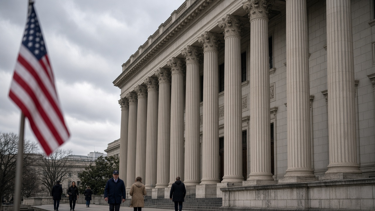 A columned federal building as the CFTC chair pushes voluntary registration for crypto exchanges