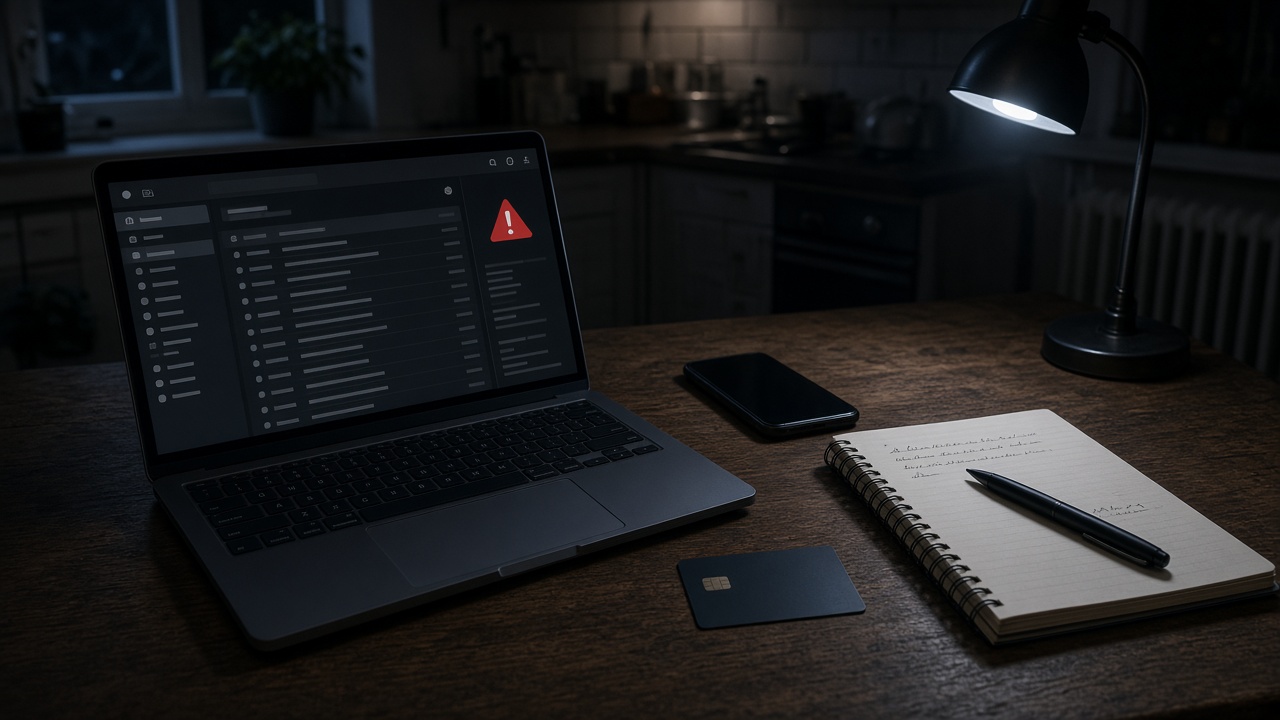 Laptop showing a suspicious recovery email as the UK FCA crypto authorisation gateway nears 30 September 2026