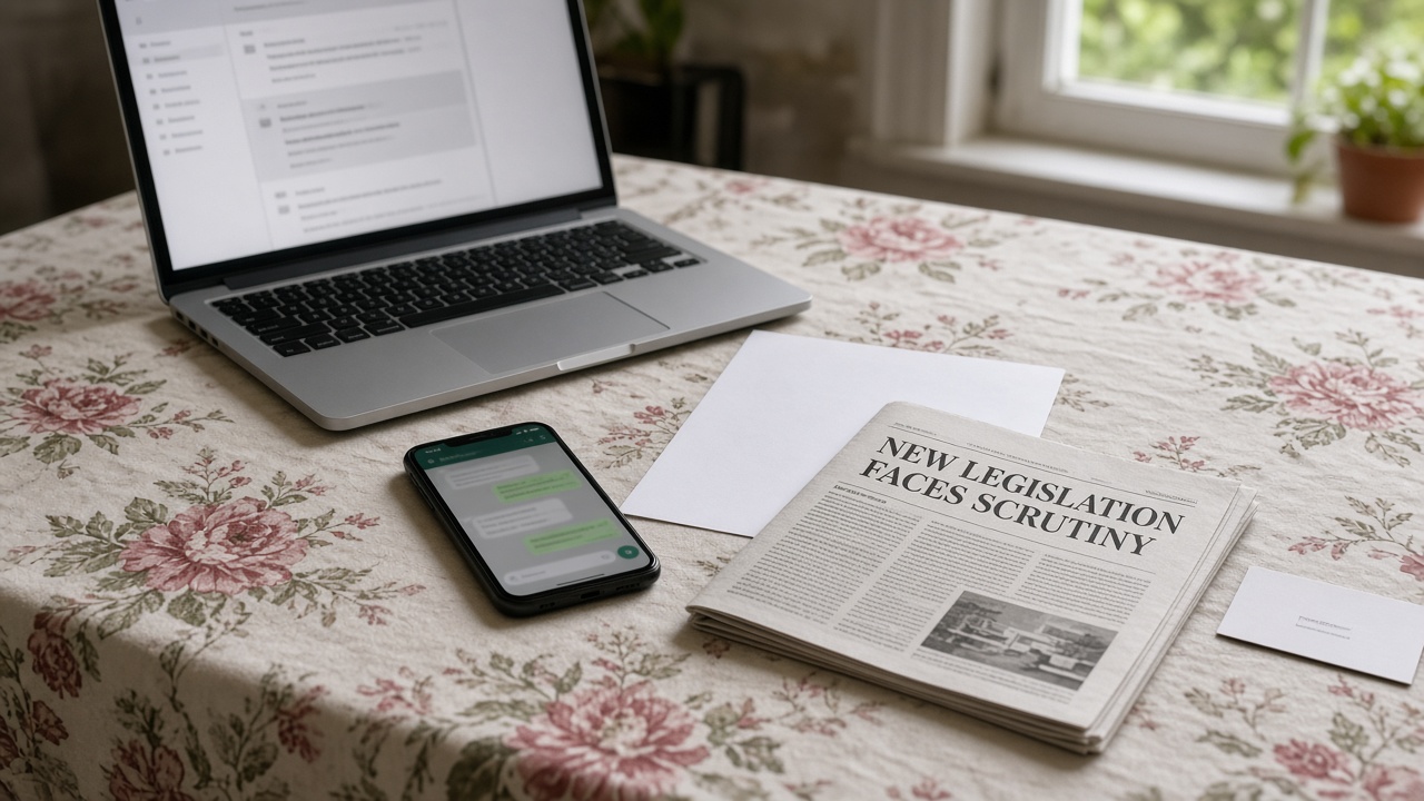 Laptop, phone and invoice used in fake CLARITY Act crypto recovery pitches September 2026