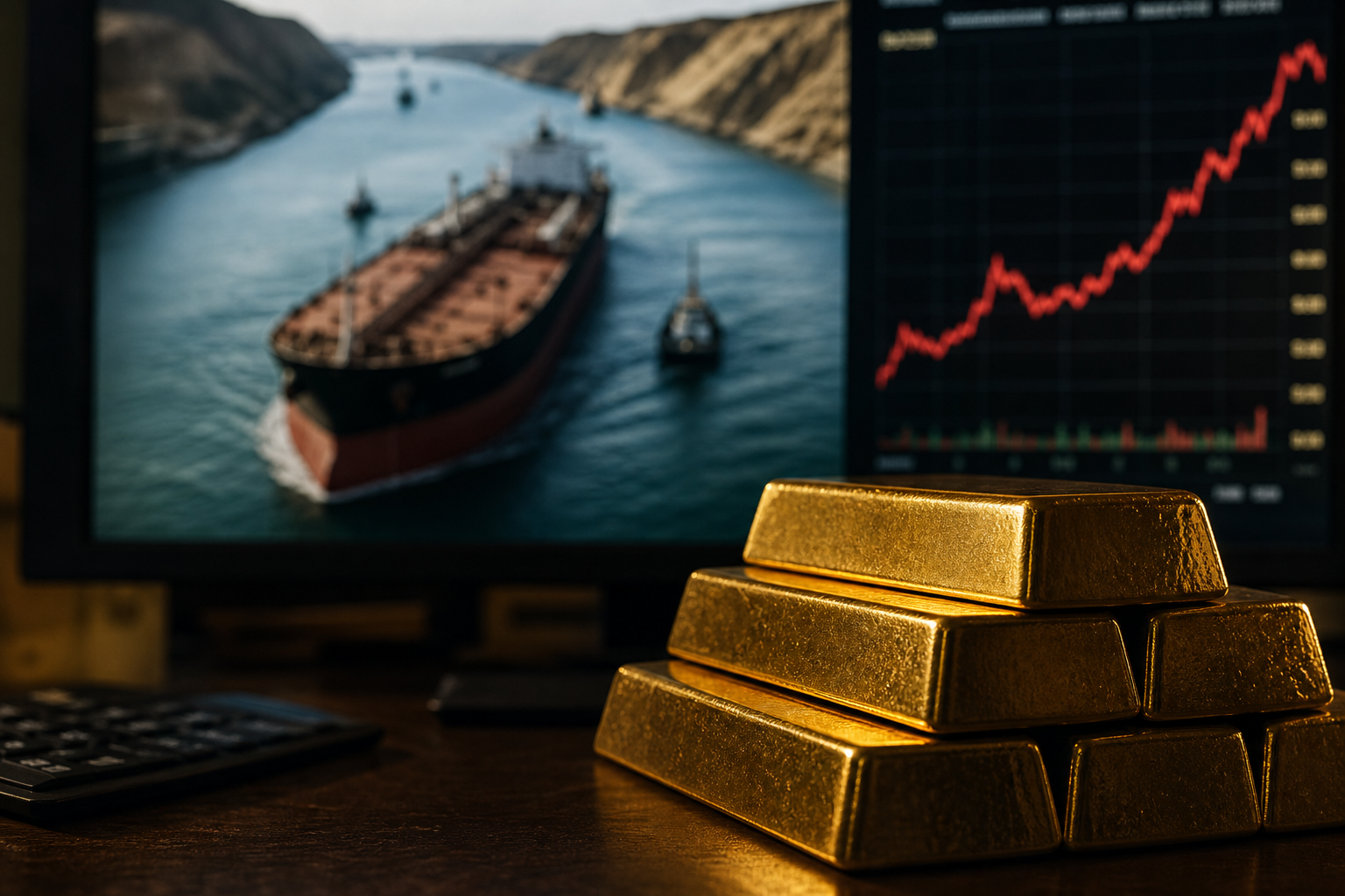 Gold bullion below $4,450 as oil rises after Strait of Hormuz strike August 2026