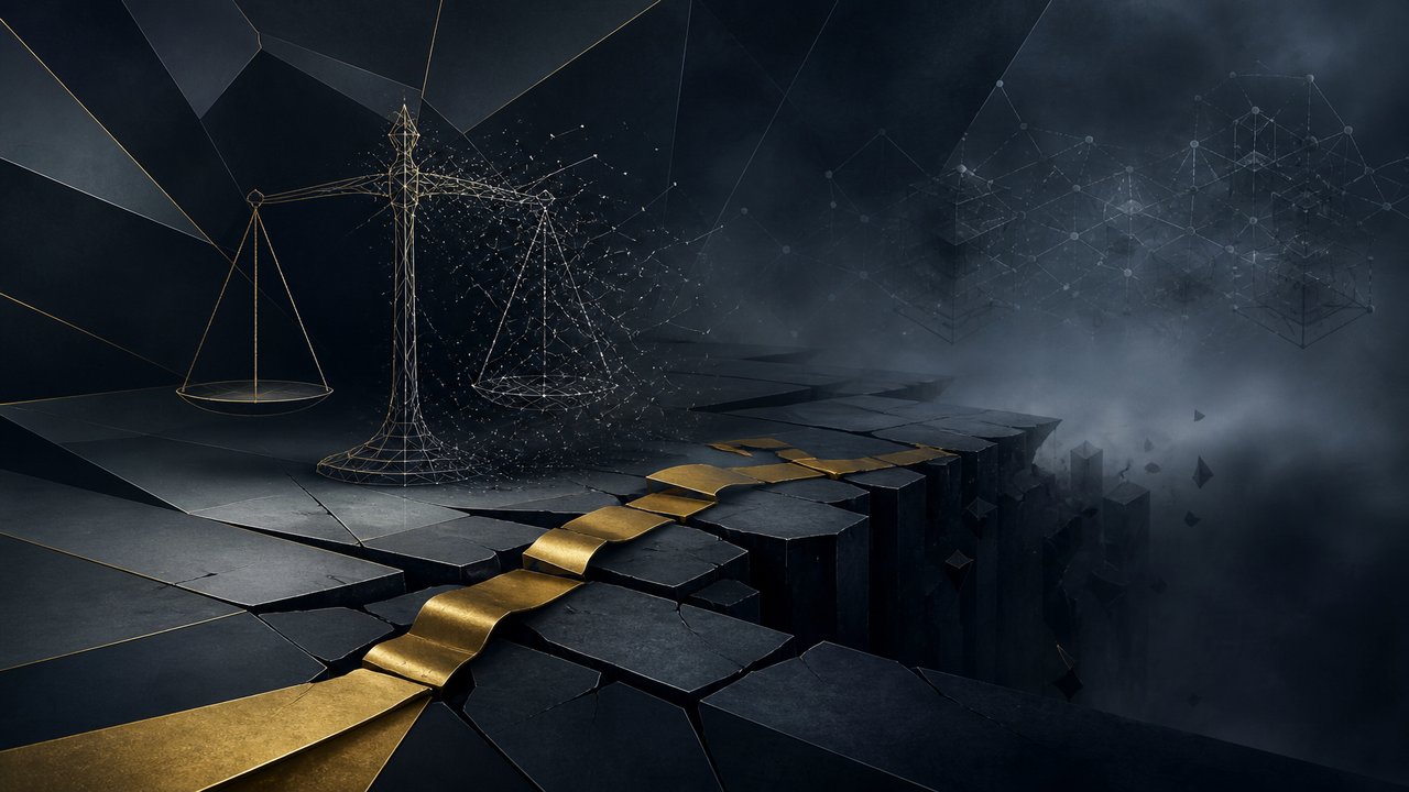 Abstract illustration of a broken settlement and financial recovery